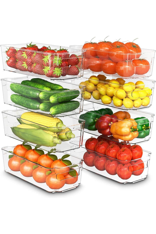 8 Pack Clear Stackable Storage Bins, Organizer Boxes with Handle for Kitchen Organization,