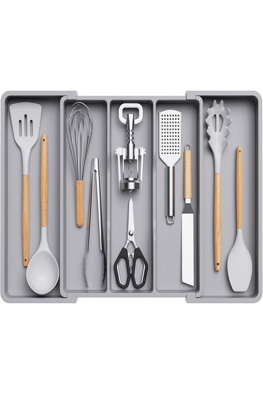 Utensil Organizer for Kitchen Drawers, Expandable Cooking Utensil Tray, Adjustable Cutlery S