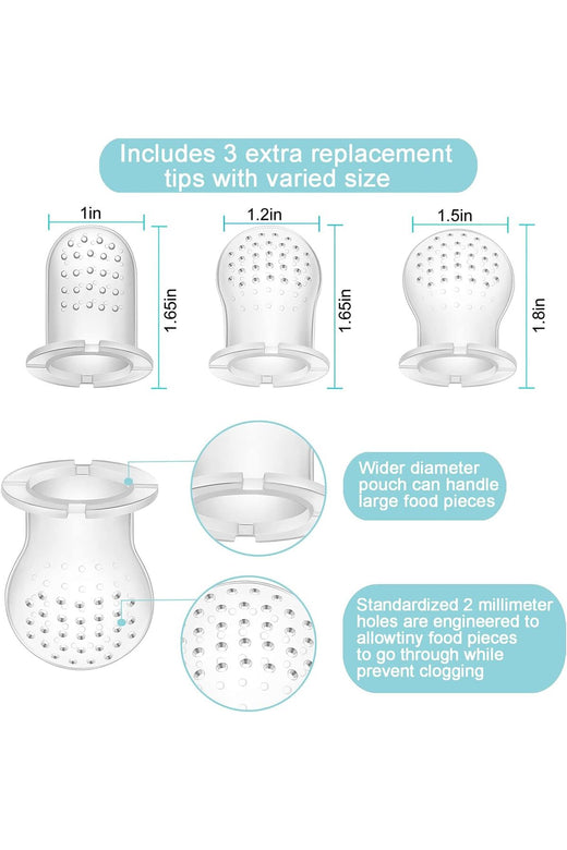 3 Pack Silicone Baby Fruit Food Feeder Pacifier with 3 Sizes Silicone Pouches, BPA Free Mesh Feeder for Infants