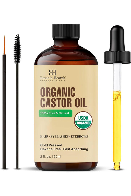 Castor Oil | USDA Certified Organic |100% Pure & Hexane Free | Cold Pressed | Growth for Eyelashes, Eyebrows, Hair | With Eyebrow & Eyelash Brush | 60 ML