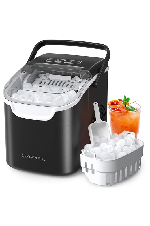 Ice Maker Countertop, Mini Portable Ice Machine, 8 in 6 Mins, 12KG/Day, 2 Ice Sizes, Self-Cleaning, Energy Saving, Compact for Small Space, Kitchen, Office, RV, Party