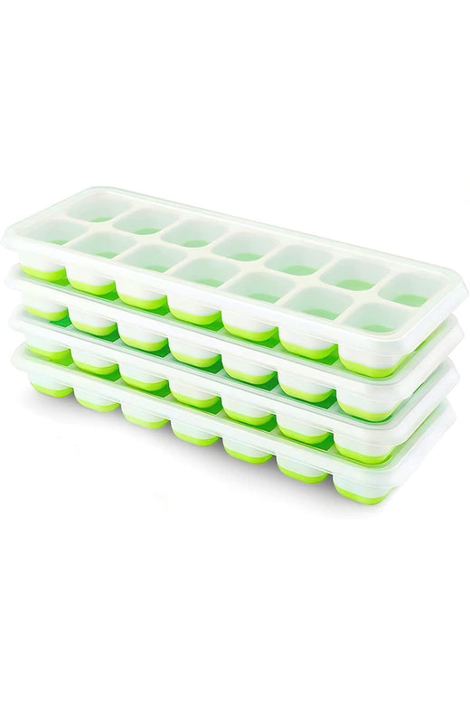 Ice Cube Tray, Pack of 4 Silicone Ice Cube Trays with Lid, Space-Saving and Stackable, LFGB C
